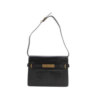 Saint Laurent Womens Crocodile Print Gold Tone Push Lock Shoulder Handbag Black